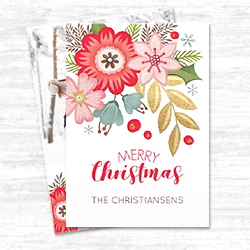 Elegant Modern Floral Spray Christmas Card Personalized